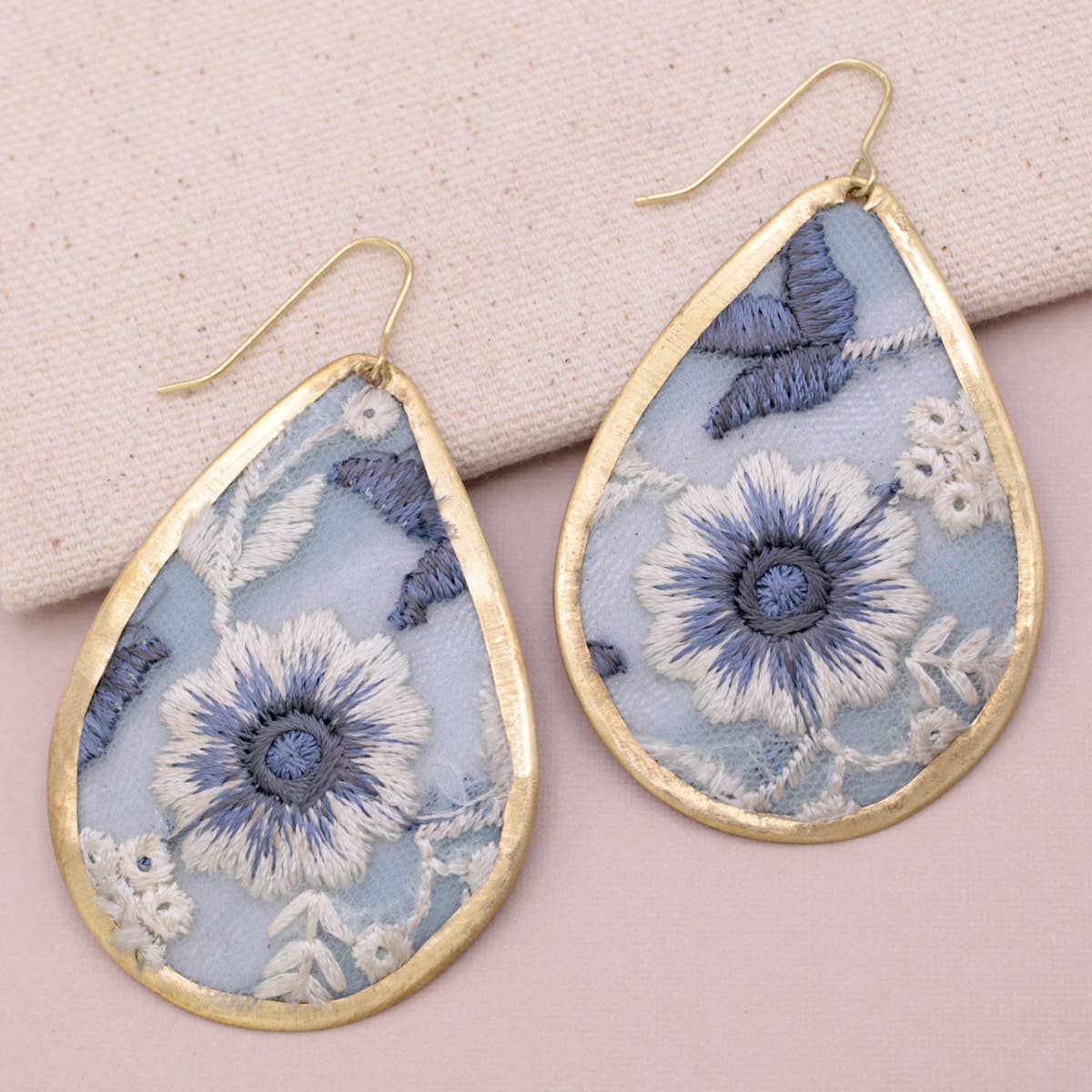 Light Blue Floral Embroidred Earrings - Wild Dandelion BoutiqueJewelryLight Blue Floral Embroidred EarringsWild Dandelion Boutique