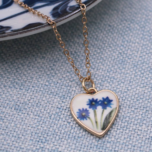 Blue Flower Enamel Gold Heart Necklace - Wild Dandelion BoutiqueJewelryBlue Flower Enamel Gold Heart NecklaceWild Dandelion Boutique