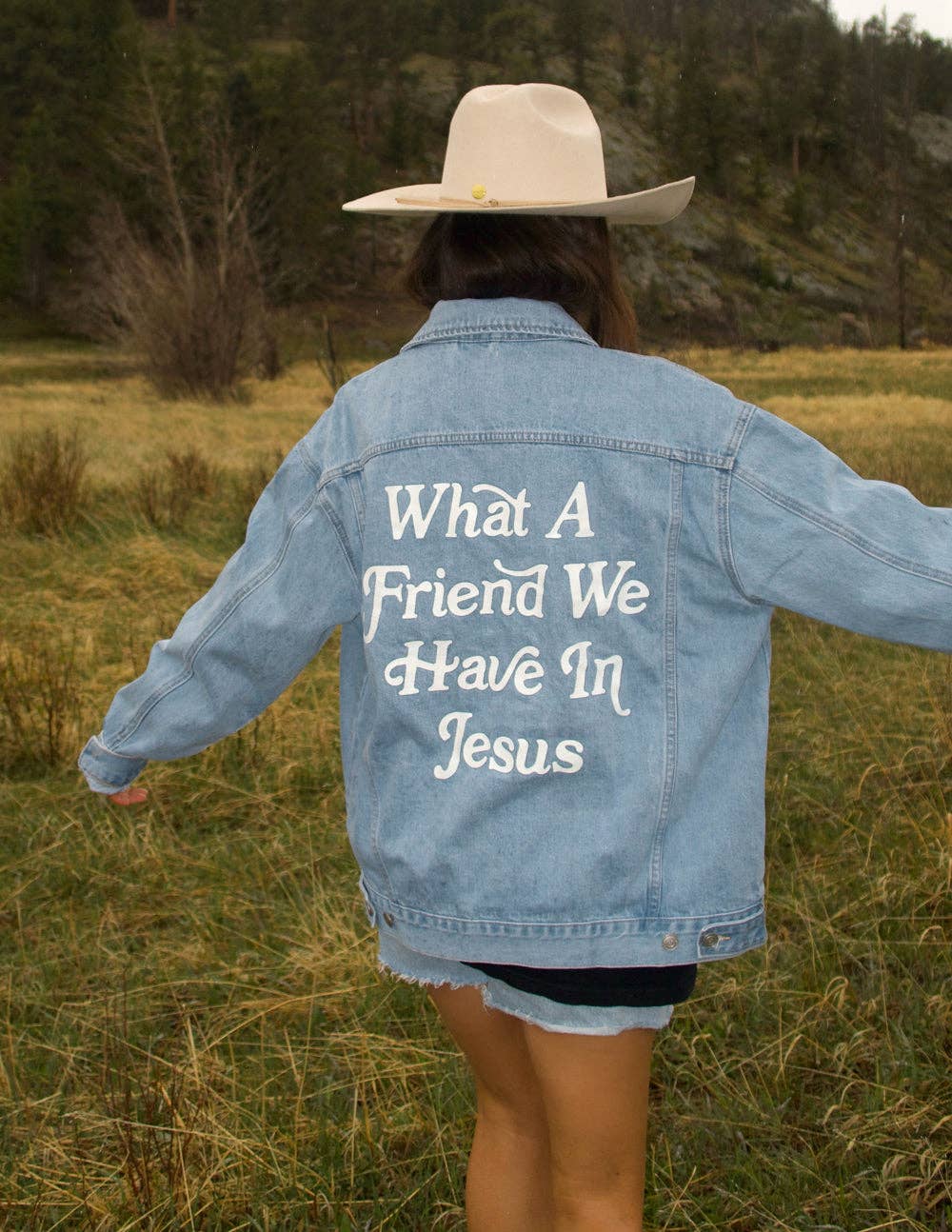 What a Friend In Jesus Denim Jacket - Wild Dandelion BoutiqueJacketWhat a Friend In Jesus Denim JacketWild Dandelion Boutique