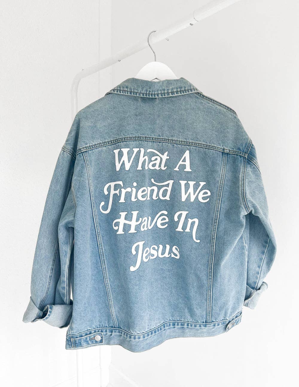 What a Friend In Jesus Denim Jacket - Wild Dandelion BoutiqueJacketWhat a Friend In Jesus Denim JacketWild Dandelion Boutique