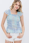Raelynn Chiffon Patchwork Ruffle Smocked Peplum Top - Wild Dandelion BoutiqueTopsRaelynn Chiffon Patchwork Ruffle Smocked Peplum TopWild Dandelion Boutique