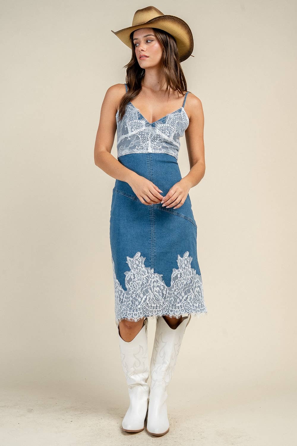 Norma Jean Lace Denim Midi Dress - Wild Dandelion BoutiqueDressesNorma Jean Lace Denim Midi DressWild Dandelion Boutique