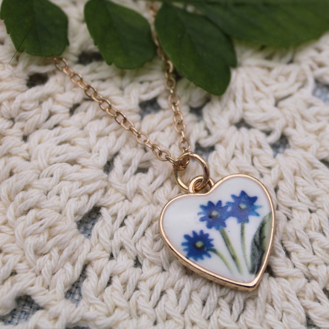 Blue Flower Enamel Gold Heart Necklace - Wild Dandelion BoutiqueJewelryBlue Flower Enamel Gold Heart NecklaceWild Dandelion Boutique
