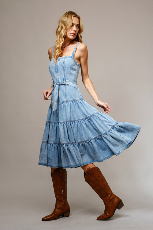 Carly Denim Tiered Midi Dress - Wild Dandelion BoutiqueCarly Denim Tiered Midi DressWild Dandelion Boutique