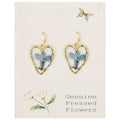 Textured Gold Heart Blue Dried Flower Earrings - Wild Dandelion BoutiqueJewelryTextured Gold Heart Blue Dried Flower EarringsWild Dandelion Boutique