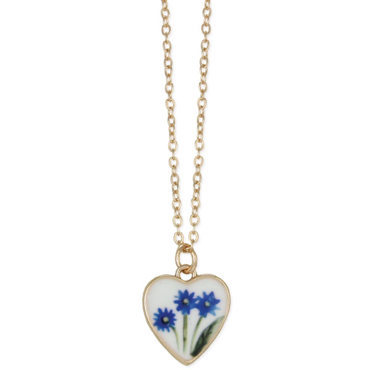 Blue Flower Enamel Gold Heart Necklace - Wild Dandelion BoutiqueJewelryBlue Flower Enamel Gold Heart NecklaceWild Dandelion Boutique