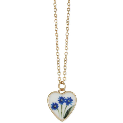 Blue Flower Enamel Gold Heart Necklace - Wild Dandelion BoutiqueJewelryBlue Flower Enamel Gold Heart NecklaceWild Dandelion Boutique