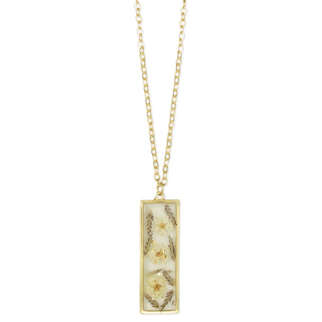 Collar de barra con diseño floral de pradera blanca